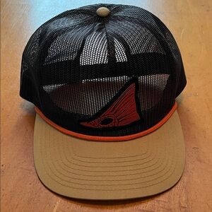 Grundens  Brown and Tan Mesh Trucker Hat with Redfish Tail Logo on front